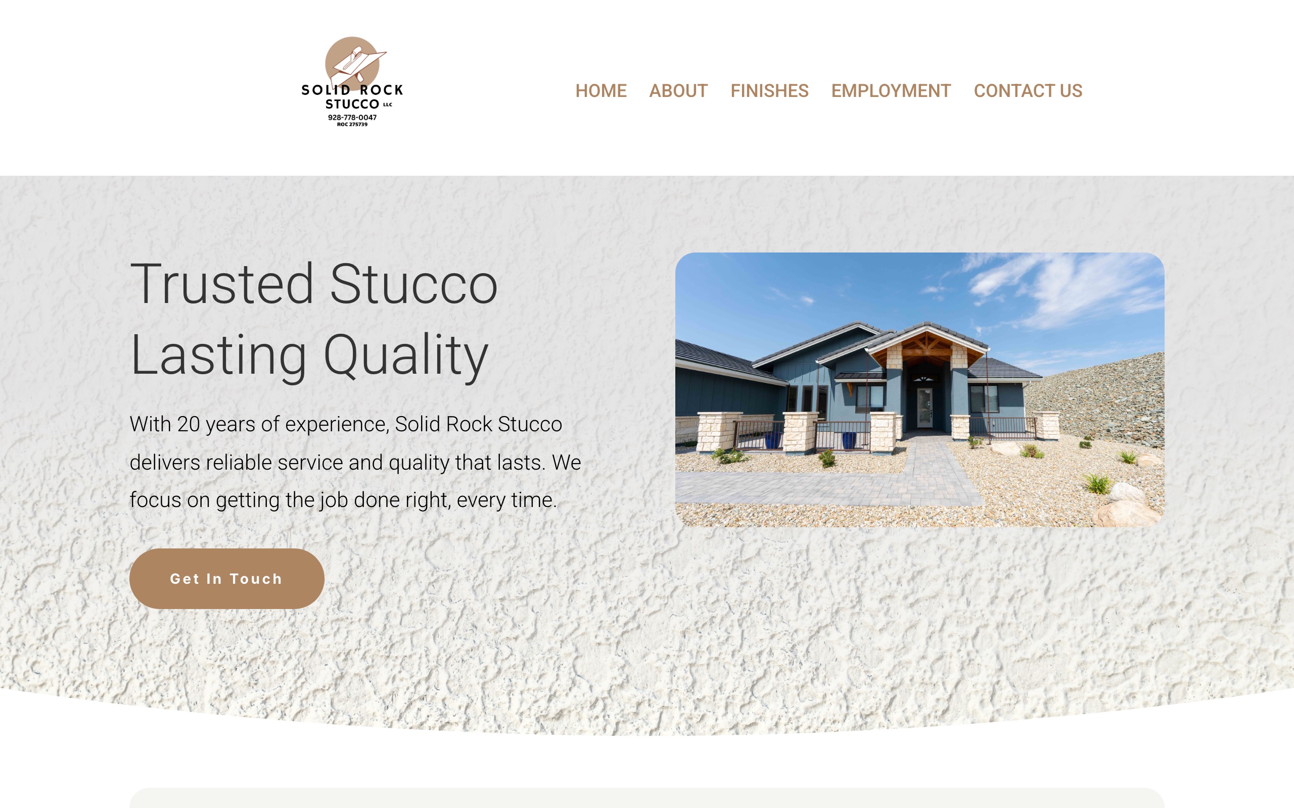 Solid Rock Stucco website homepage — custom web design for a stucco contractor in Prescott, Arizona